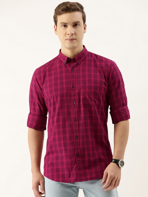 

Peter England Casuals Men Red & Navy Blue Slim Fit Checked Pure Cotton Shirt