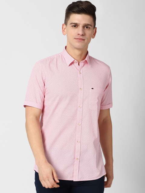 

Peter England Casuals Men Red & White Slim Fit Printed Pure Cotton Casual Shirt