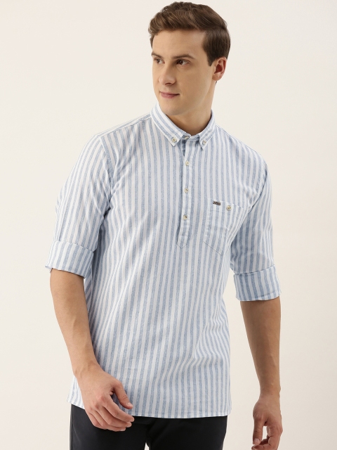 

Peter England Casuals Men White & Blue Slim Fit Striped Pure Cotton Shirt