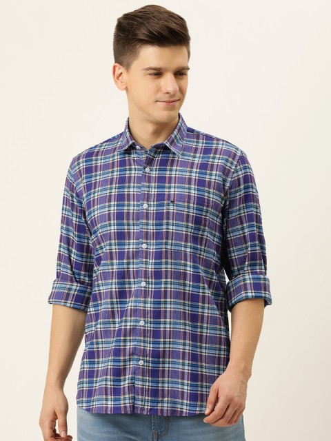 

Peter England Casuals Men Blue & Purple Checked Pure Cotton Slim Fit Casual Shirt