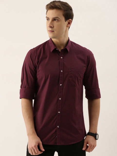 

Peter England Casuals Men Maroon Solid Pure Cotton Slim Fit Casual Shirt