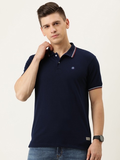 

PETER ENGLAND UNIVERSITY Men Navy Blue Polo Collar Slim Fit T-shirt