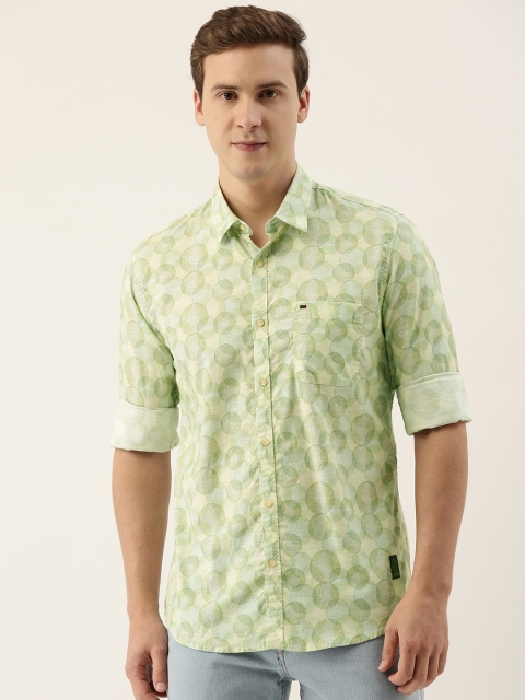 

Peter England Casuals Men Green Printed Slim Fit Casual Shirt