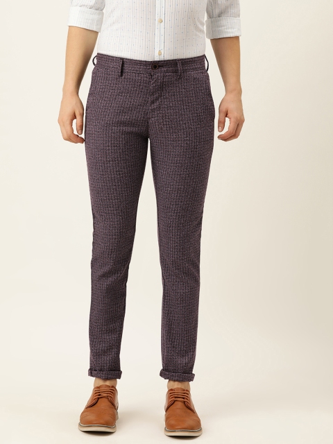 

Peter England Casuals Men Maroon & Black Checked Slim Fit Trousers