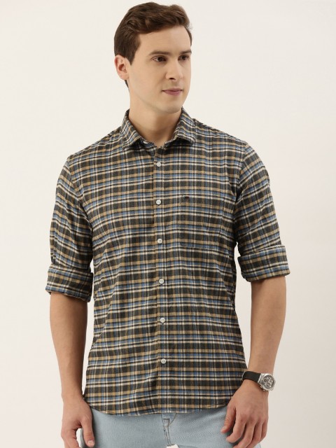 

Peter England Casuals Men Black & Khakhi Slim Fit Checked Casual Shirt