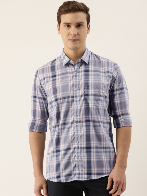 

Peter England Casuals Men Blue & White Slim Fit Checked Casual Shirt
