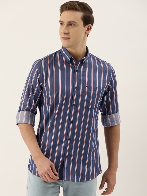 

Peter England Casuals Men Navy Blue & Red Slim Fit Striped Casual Shirt