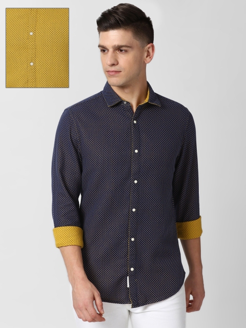 

Peter England Casuals Men Navy Blue & Mustard Yellow Super Slim Reversible Casual Shirt