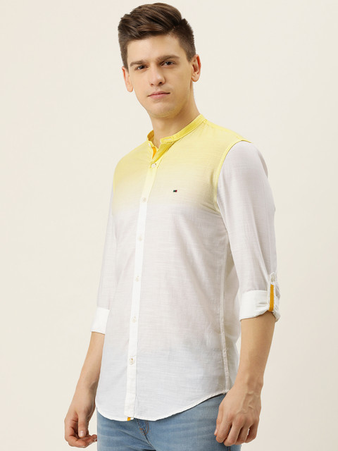 

Peter England Casuals Men White & Yellow Cotton Ombre Effect Casual Shirt