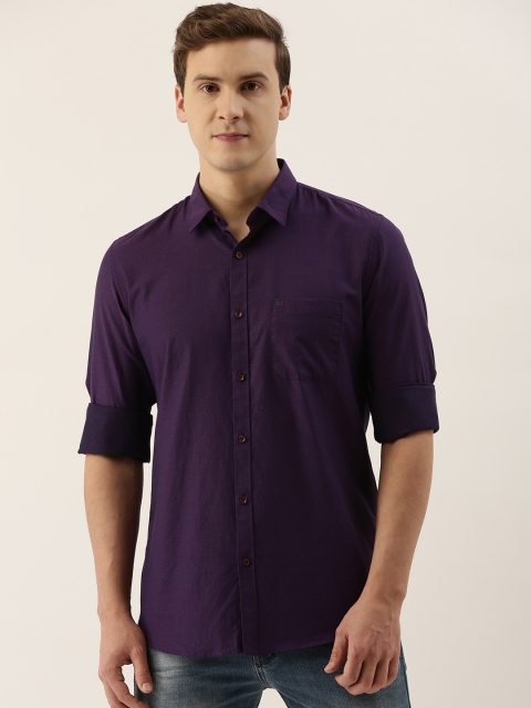 

Peter England Casuals Men Purple Self-design Slim Fit Casual Shirt