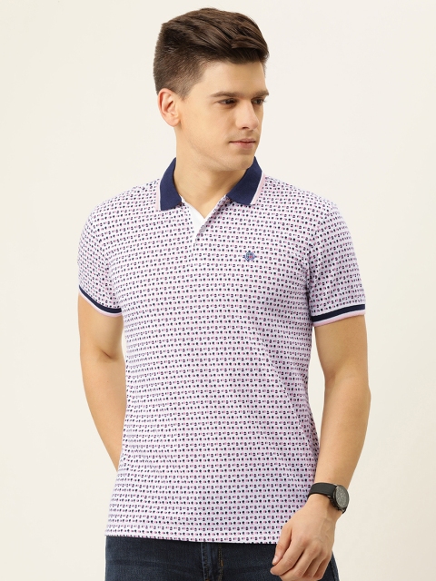 

PETER ENGLAND UNIVERSITY Men White & Navy Blue Printed Polo Collar Slim Fit T-shirt