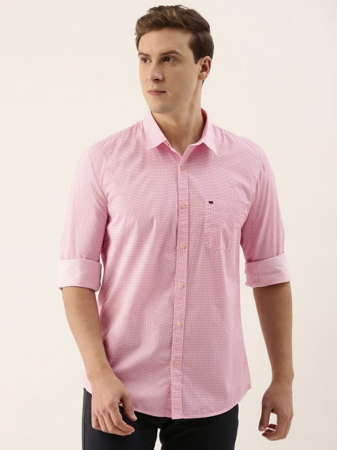 

Peter England Casuals Men Pink Slim Fit Printed Pure Cotton Casual Shirt