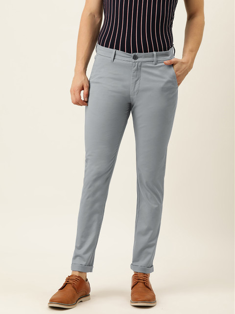 

Peter England Casuals Men Grey Textured Slim Fit Trousers