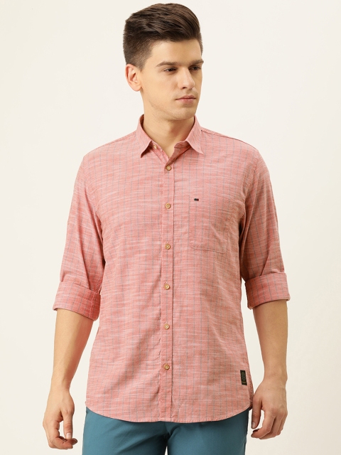 

Peter England Casuals Men Orange & Green Slim Fit Striped Casual Cotton-Linen Shirt
