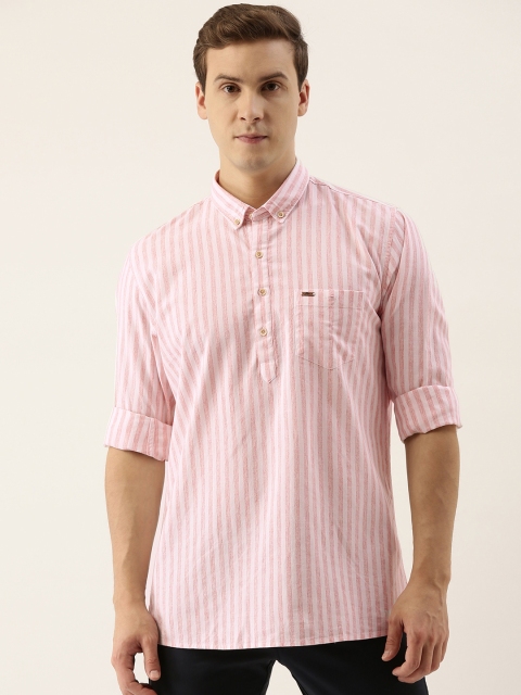 

Peter England Casuals Men Pink & White Slim Fit Striped Casual Shirt