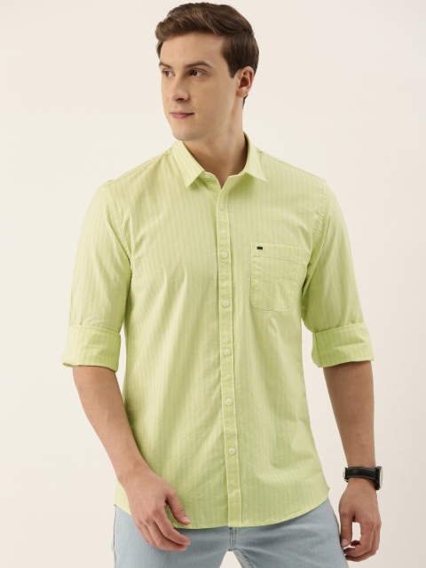 

Peter England Casuals Men Fluorescent Green Slim Fit Striped Casual Shirt