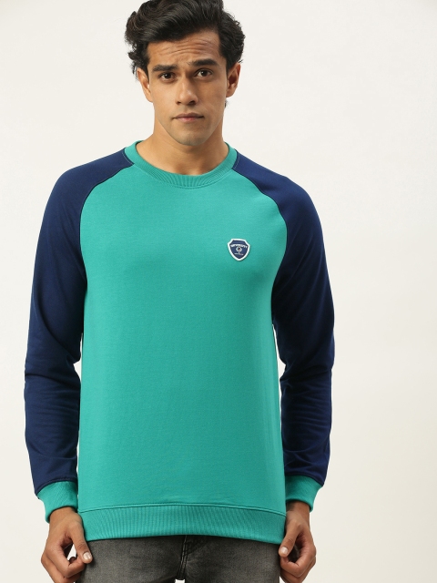 

PETER ENGLAND UNIVERSITY Men Turquoise Blue Super Slim Fit Contrast Sleeves Sweatshirt