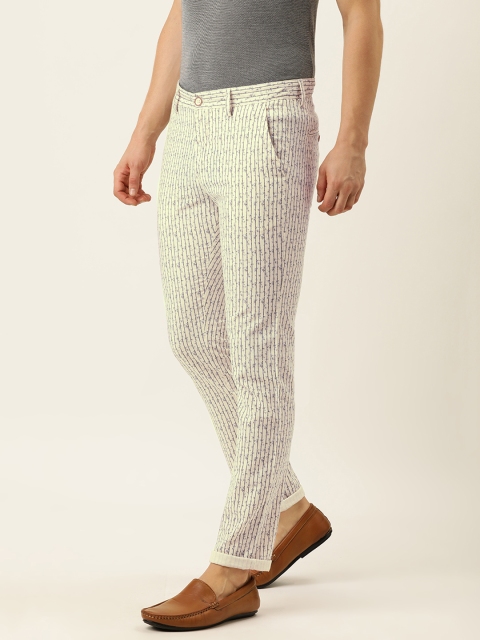 

Peter England Casuals Men White & Blue Floral Printed Slim Fit Trousers