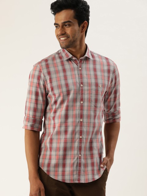 

Peter England Casuals Men Pure Cotton Pink Slim Fit Opaque Checked Casual Shirt