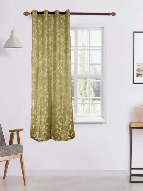 

MFD HOME FURNISHING Green & Gold-Toned Ethnic Motifs Black Out Window Curtain