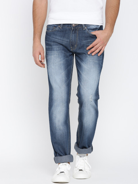 

American Crew Men Blue Regular Fit Mid Rise Low Distress Jeans