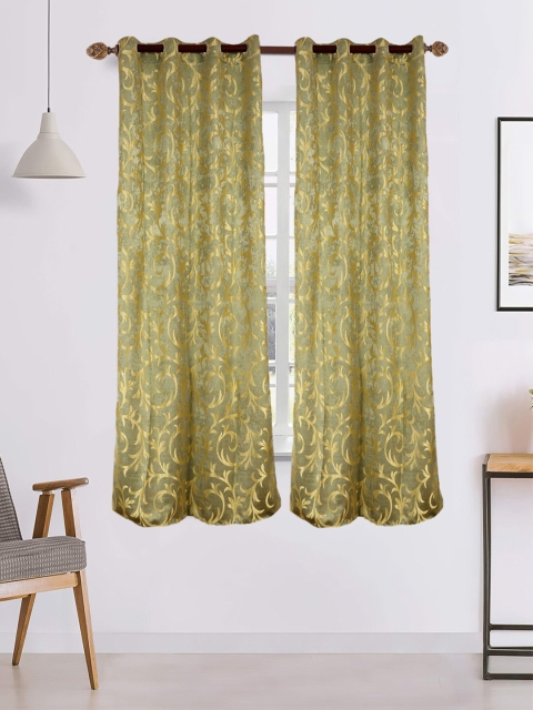 

MFD HOME FURNISHING Green Set of 2 Floral Black Out Door Curtain