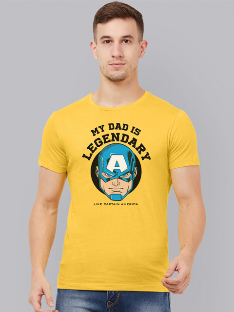 

Free Authority Men Yellow Captain America Featured Typography Printed T-shirt