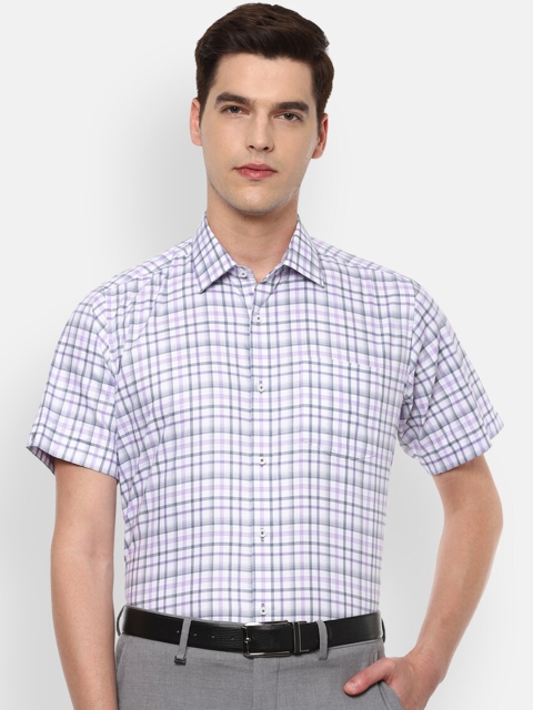 

Van Heusen Men Purple Checked Formal Half Sleeve Shirt, White