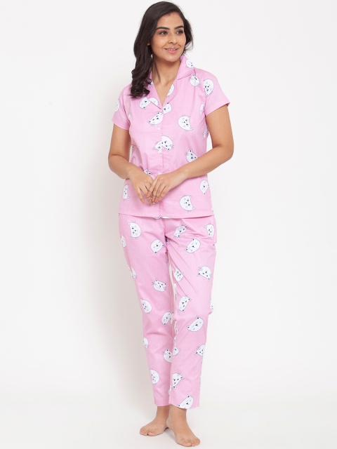 

Boston Club Women Pink & White Printed Night suit