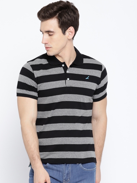 

American Crew Men Black & Grey Melange Striped Polo Collar T-shirt, Multi