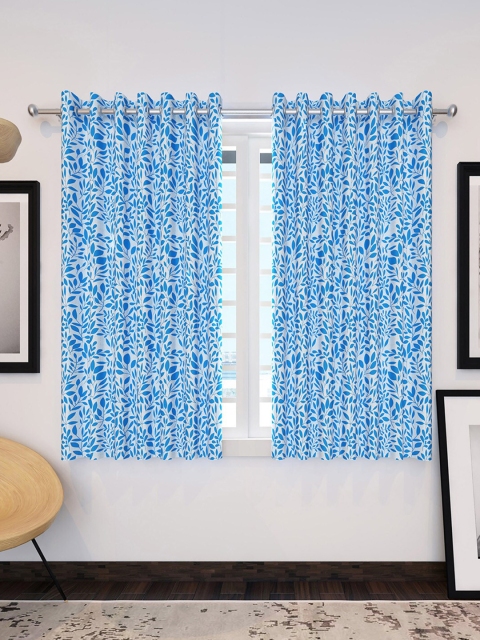

Divine Casa Blue & White Set of 2 Floral Window Curtain
