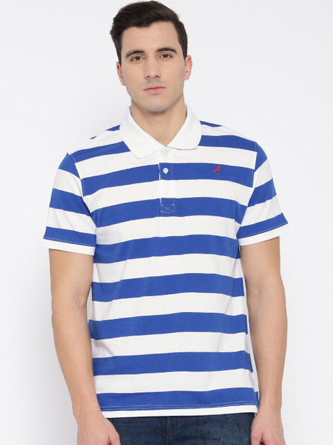 

American Crew Men Blue & White Striped Polo Collar T-shirt