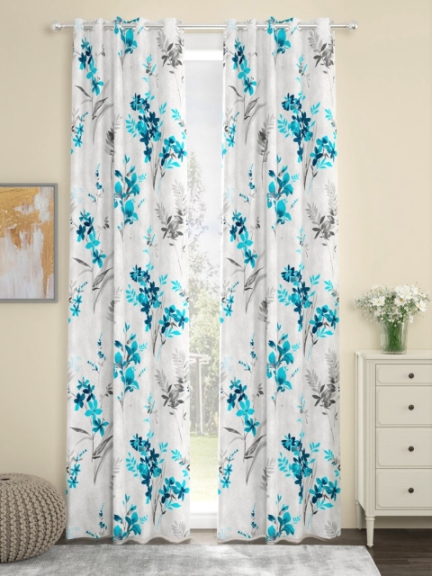 

URBAN SPACE Blue & White Set of 2 Floral Door Curtain