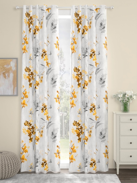 

URBAN SPACE White & Yellow Set of 2 Floral Door Curtain