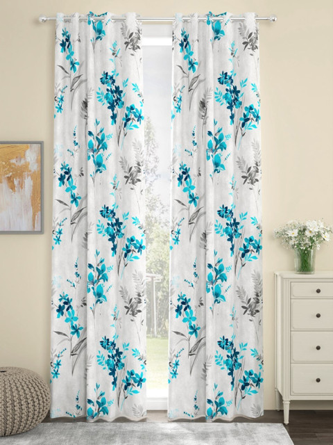 

URBAN SPACE Blue & White Set of 2 Floral Long Door Curtain
