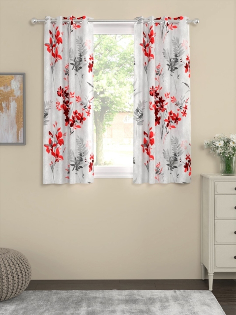 

URBAN SPACE White & Red Set of 2 Floral Window Curtain