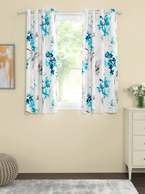 

URBAN SPACE Blue & White Set of 2 Floral Window Curtain