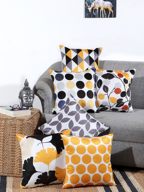 

KICA Black & Orange Set of 6 Geometric Velvet Square Cushion Covers