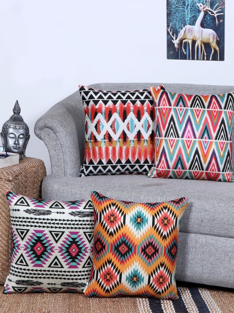 

KICA Multicoloured Set of 4 Geometric Velvet Square Cushion Covers, Multi