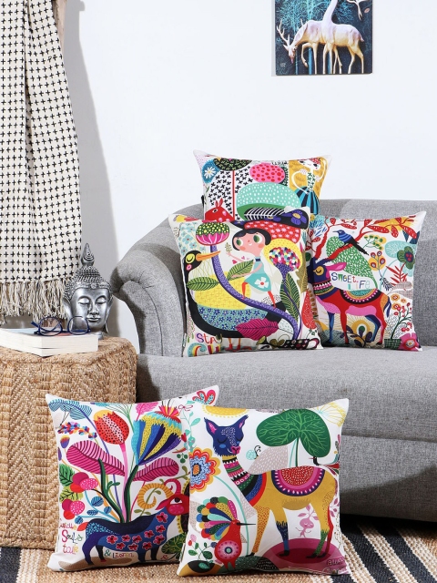 

KICA White & Red Set of 5 Abstract Square Cushion Covers