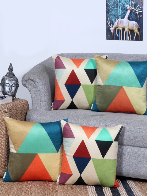 

KICA Multicoloured Set of 4 Geometric Velvet Square Cushion Covers, Multi