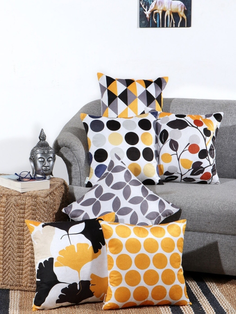 

KICA Multicoloured Set of 6 Geometric Velvet Square Cushion Covers, Multi