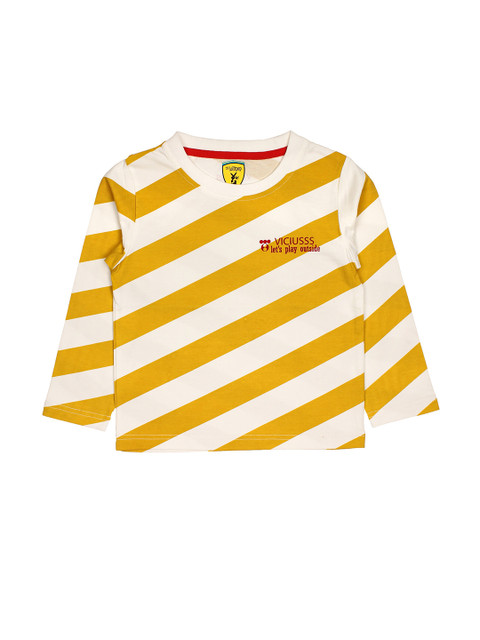 

Lil Lollipop Girls White & Mustard Striped Regular Top