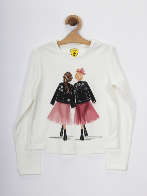 

Lil Lollipop Girls Off White Printed Regular Top