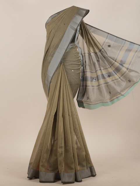 

Pothys Taupe & Grey Mirror Work Saree