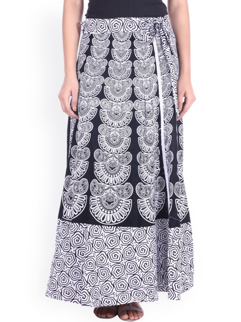 

SOUNDARYA Black Ethnic Print Wrap-Around Skirt