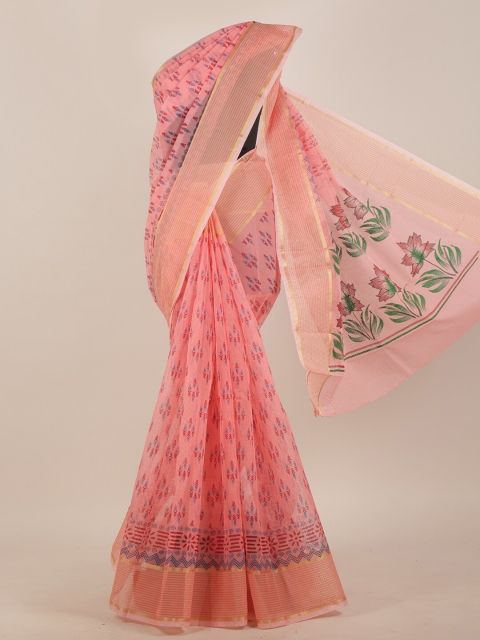 

Pothys Pink & Blue Cotton Blend Saree