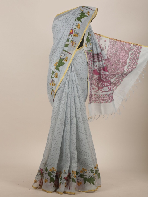 

Pothys Grey & Green Printed Saree