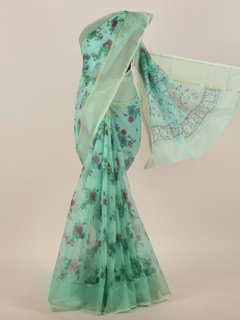 

Pothys Green & Brown Floral Cotton Blend Saree