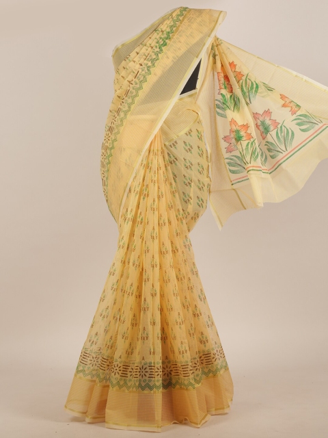 

Pothys Yellow & Green Ethnic Motifs Cotton Blend Saree